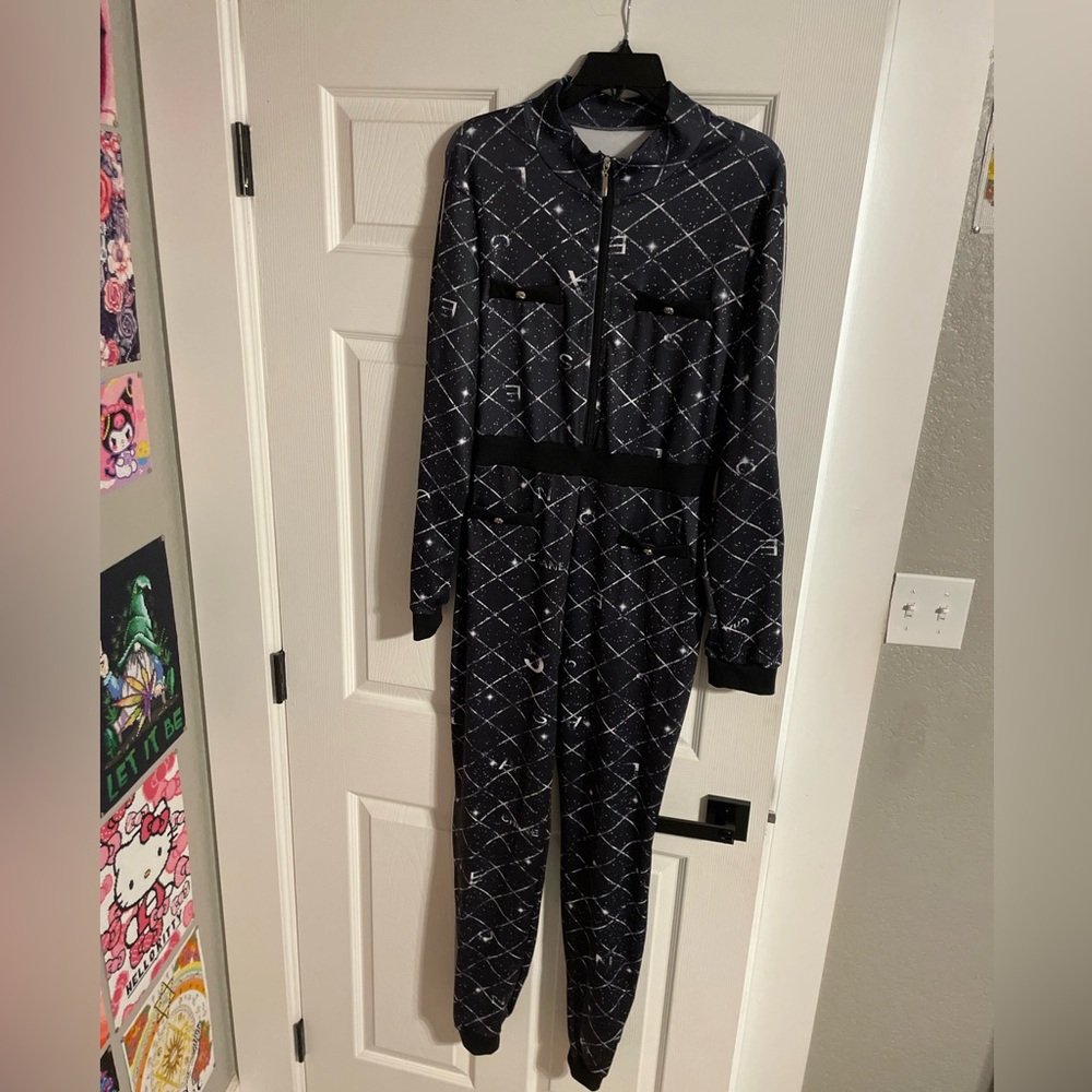 Women’s Stylish Black Jumpsuit with Geometric Pattern